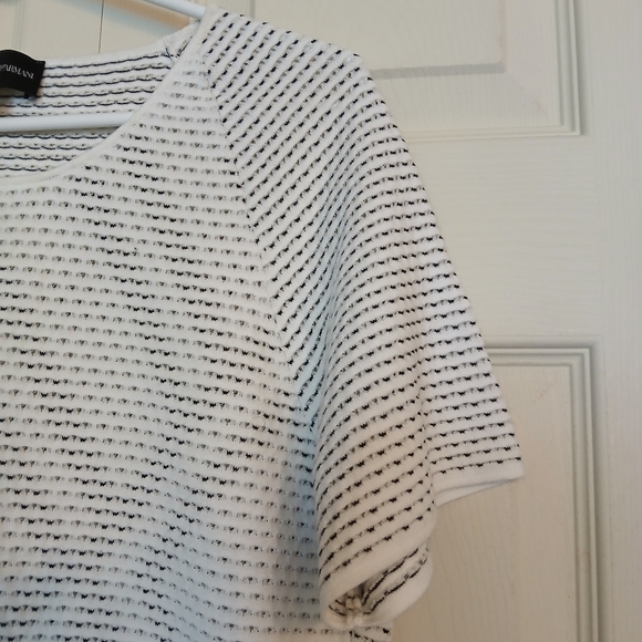 EMPORIO ARMANI White and Black Striped Short Sleeve Top Size 46 / Large (L) - Picture 6 of 8